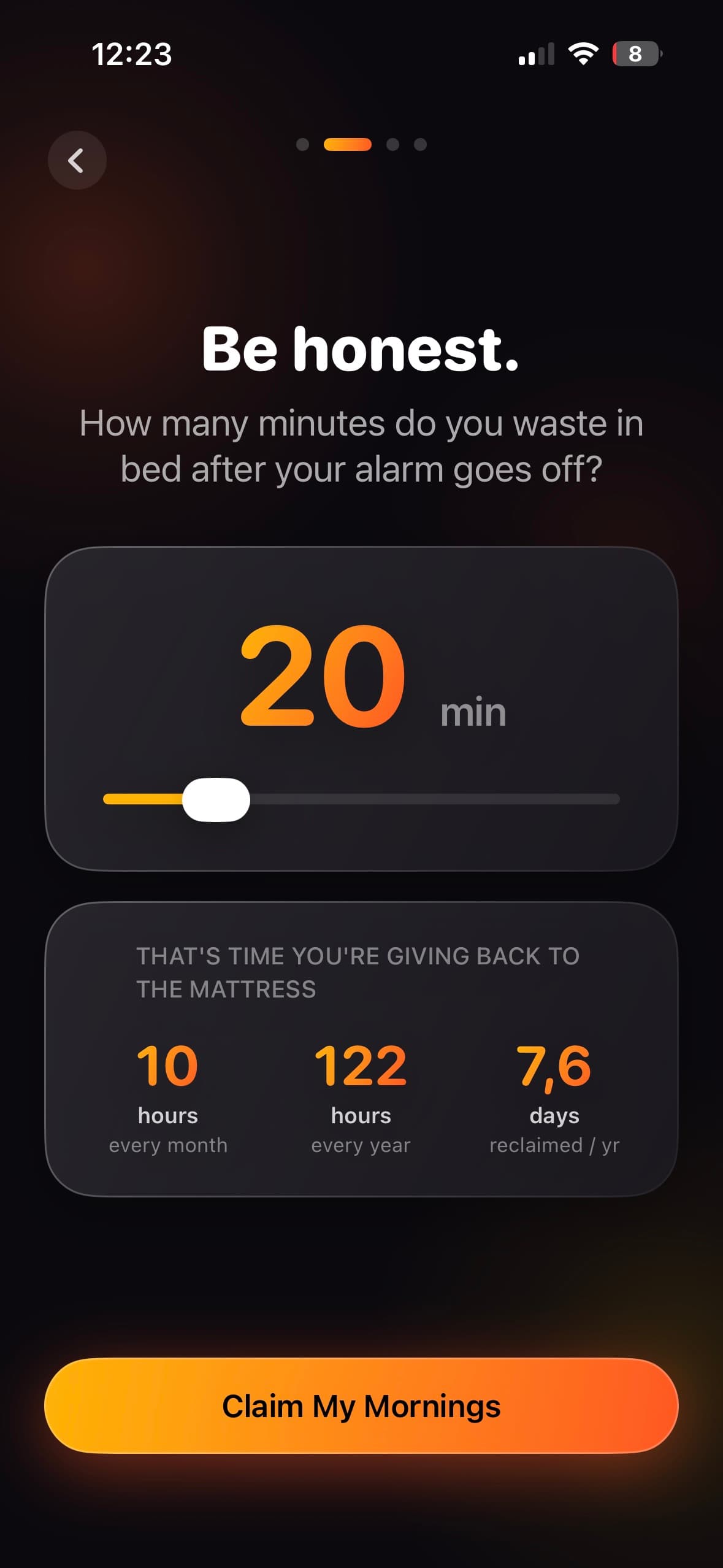 GetOut app screen calculating how much morning time a user can reclaim